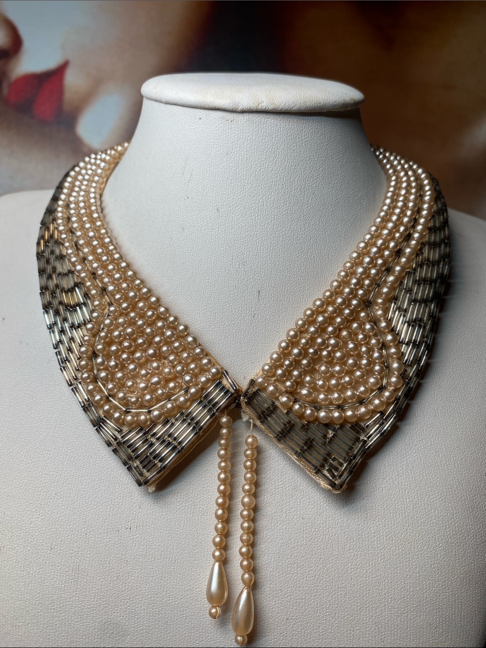 1950’ Faux Pearls / Glass Beads Peter Pan Collar Necklace Choker 14” (35.5cm)